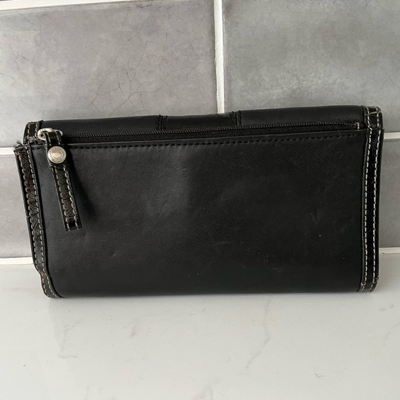 Coach Black Leather Patent Leather Stripe Wallet with Check Book Cover - Picture 3 of 11